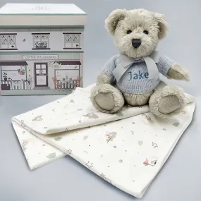 Personalised Berkeley Bear & Little Love Baby Wrap, Blue