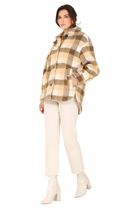 Plaid sherpa jacket with pockets