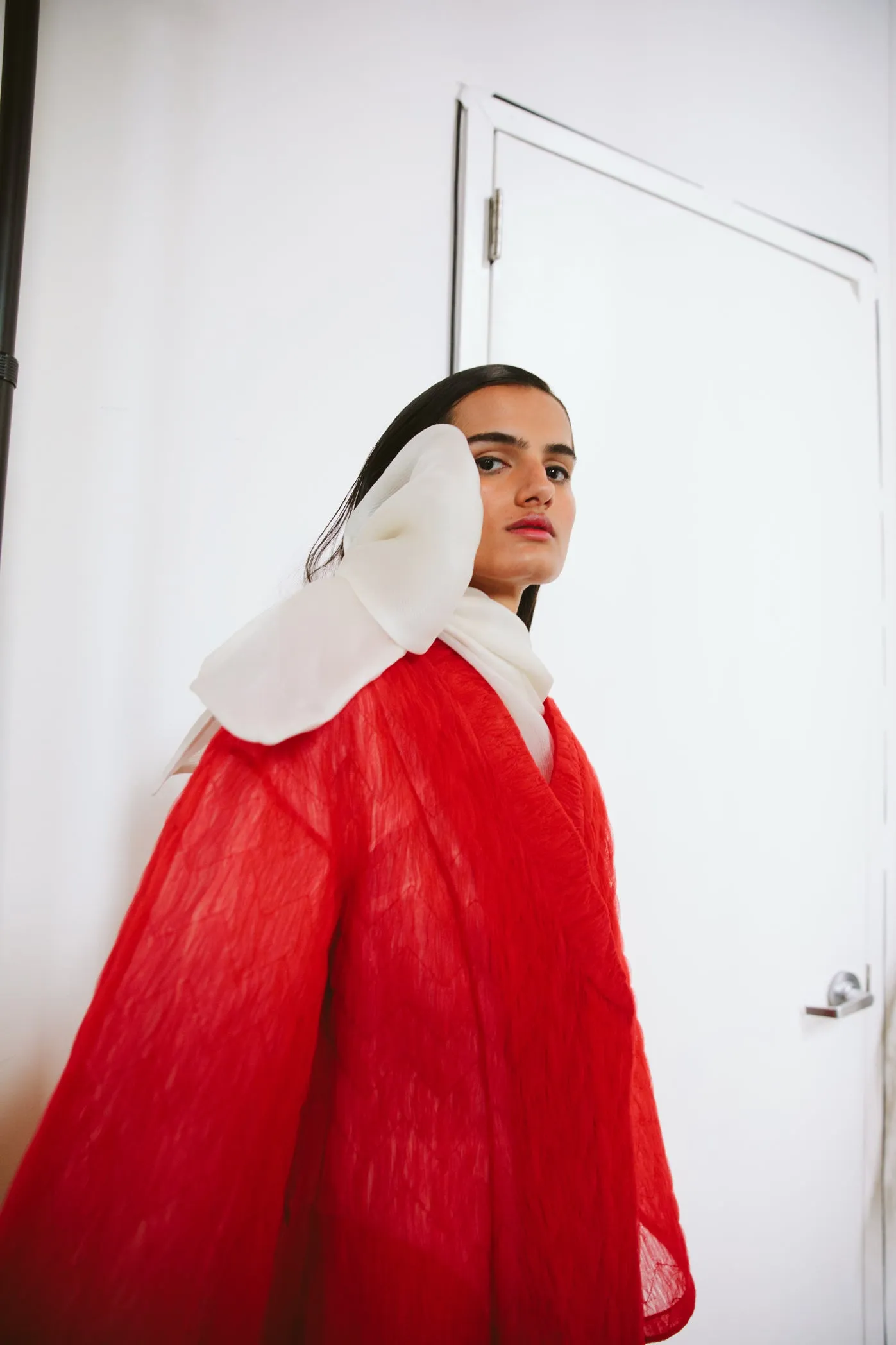 Quilted French Tulle Coat in Empress Red