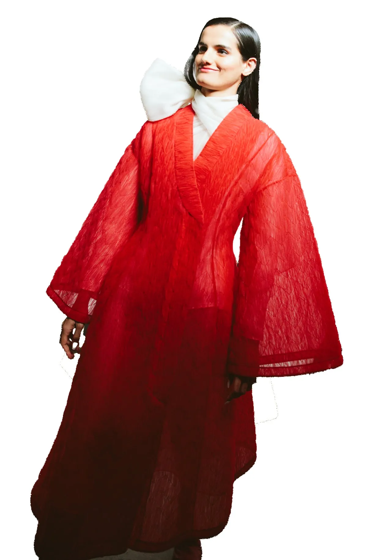 Quilted French Tulle Coat in Empress Red