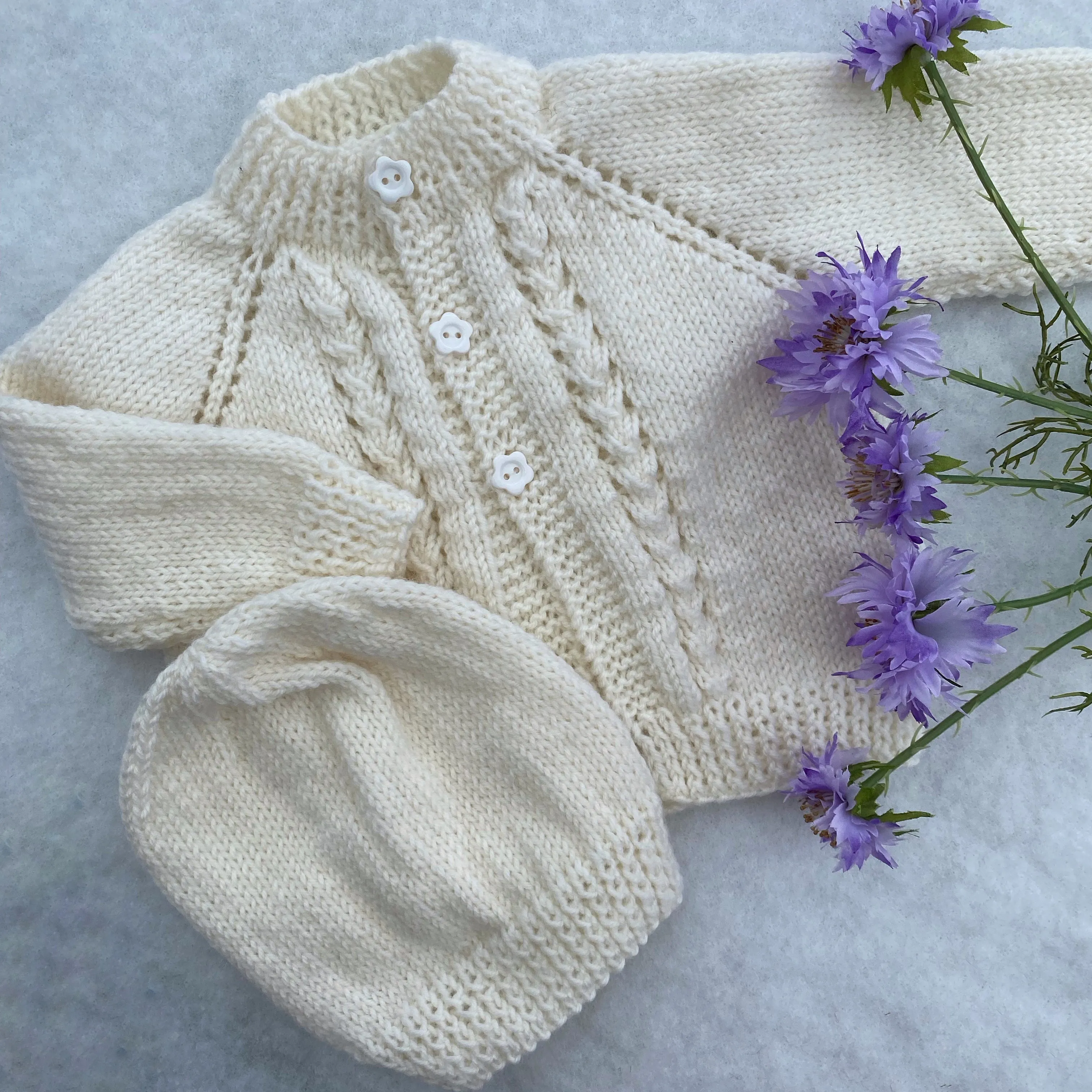 "Jesse" baby merino cardigan and hat