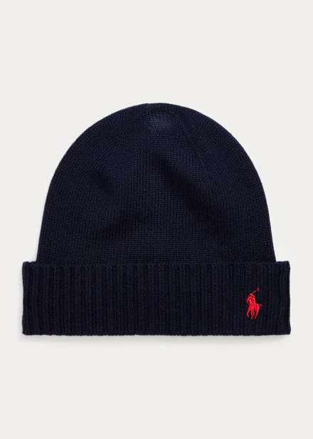 Ralph Lauren - Black knit hat with red polo pony branding