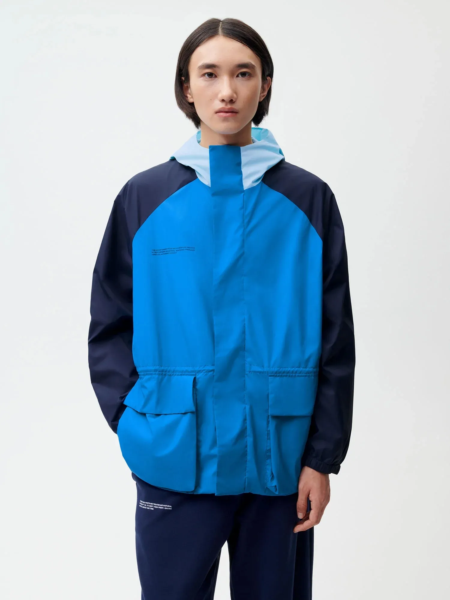 Recycled Nylon Color Block Jacket—cerulean blue