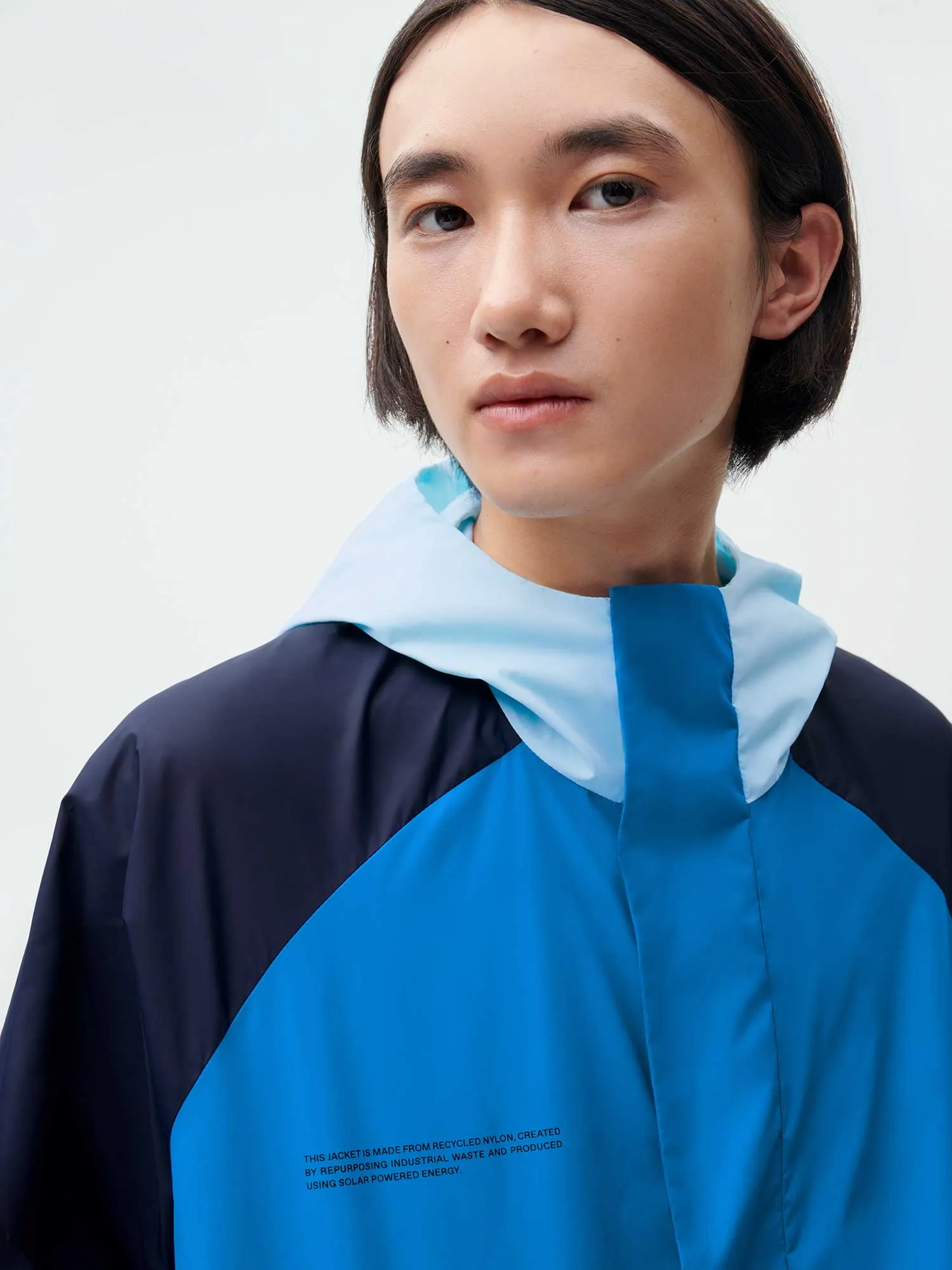 Recycled Nylon Color Block Jacket—cerulean blue