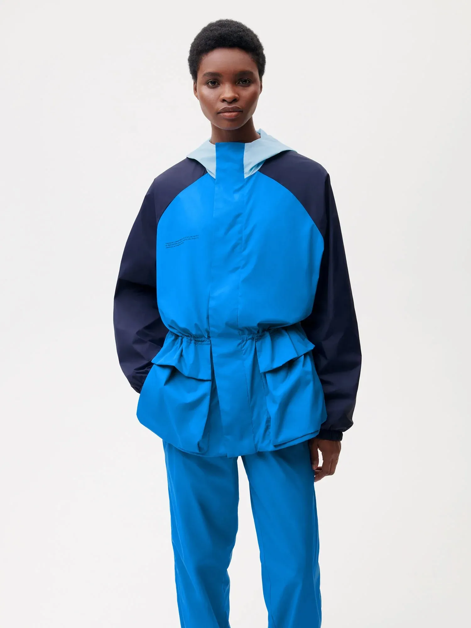 Recycled Nylon Color Block Jacket—cerulean blue