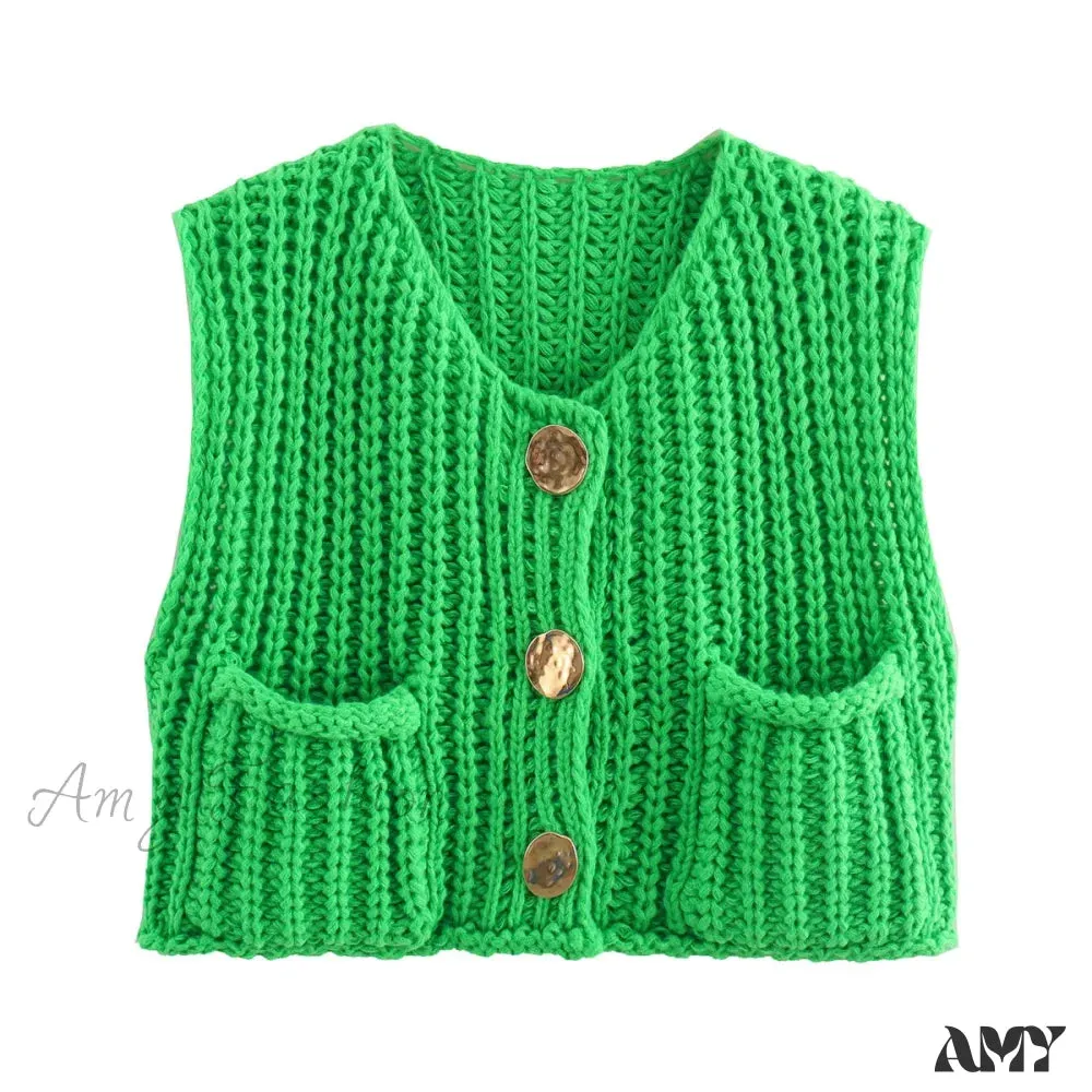 Red Sleeveless Sexy Single Breasted Vest Fashion Casual Sweater