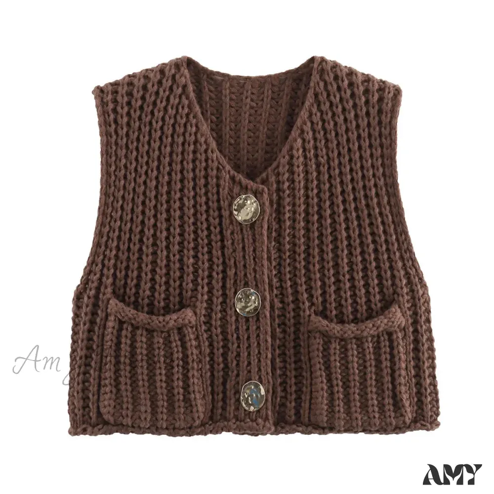 Red Sleeveless Sexy Single Breasted Vest Fashion Casual Sweater