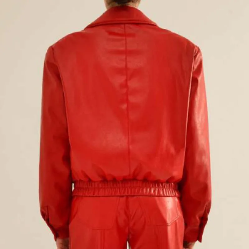 Red Vegan Leather Bomber Jacket