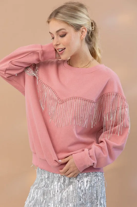 Rhinestone Fringe Pullover Top