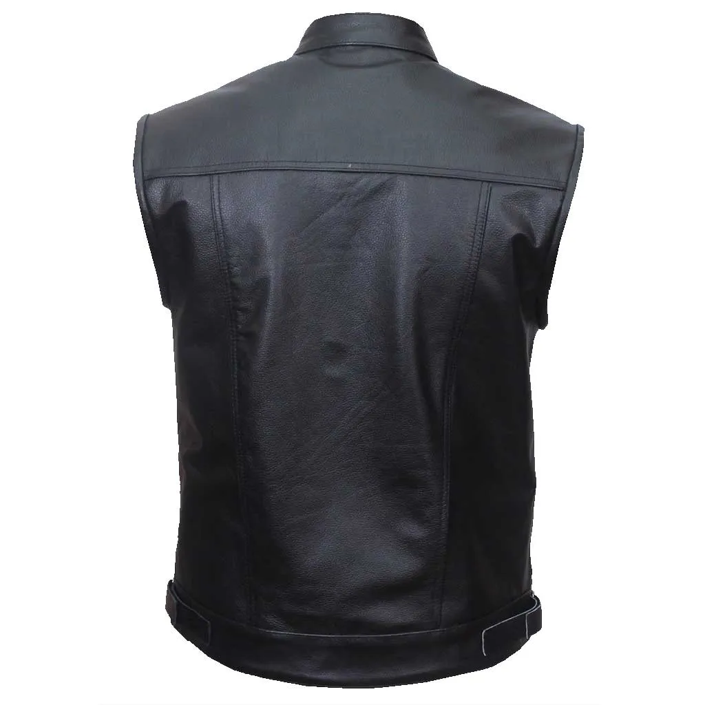 RIDERACT® Leather Motorcycle Vest SOA Button & Zipper Dual Closure