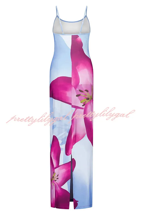 Romantic Beginnings Lily Floral Slip Stretch Vacation Maxi Dress