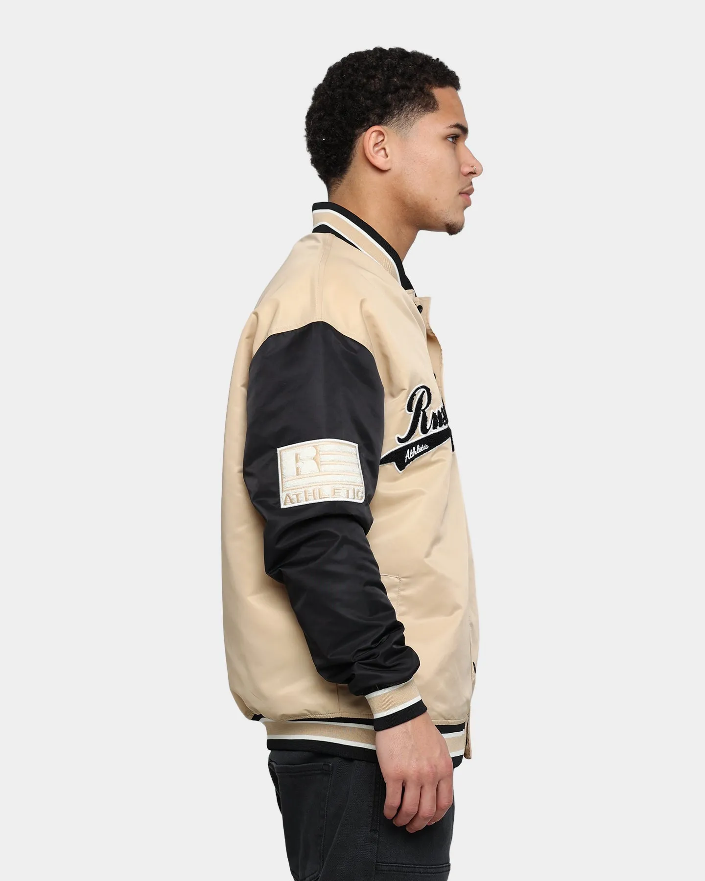 Russell Athletic Satin Varsity Badge Jacket Stone