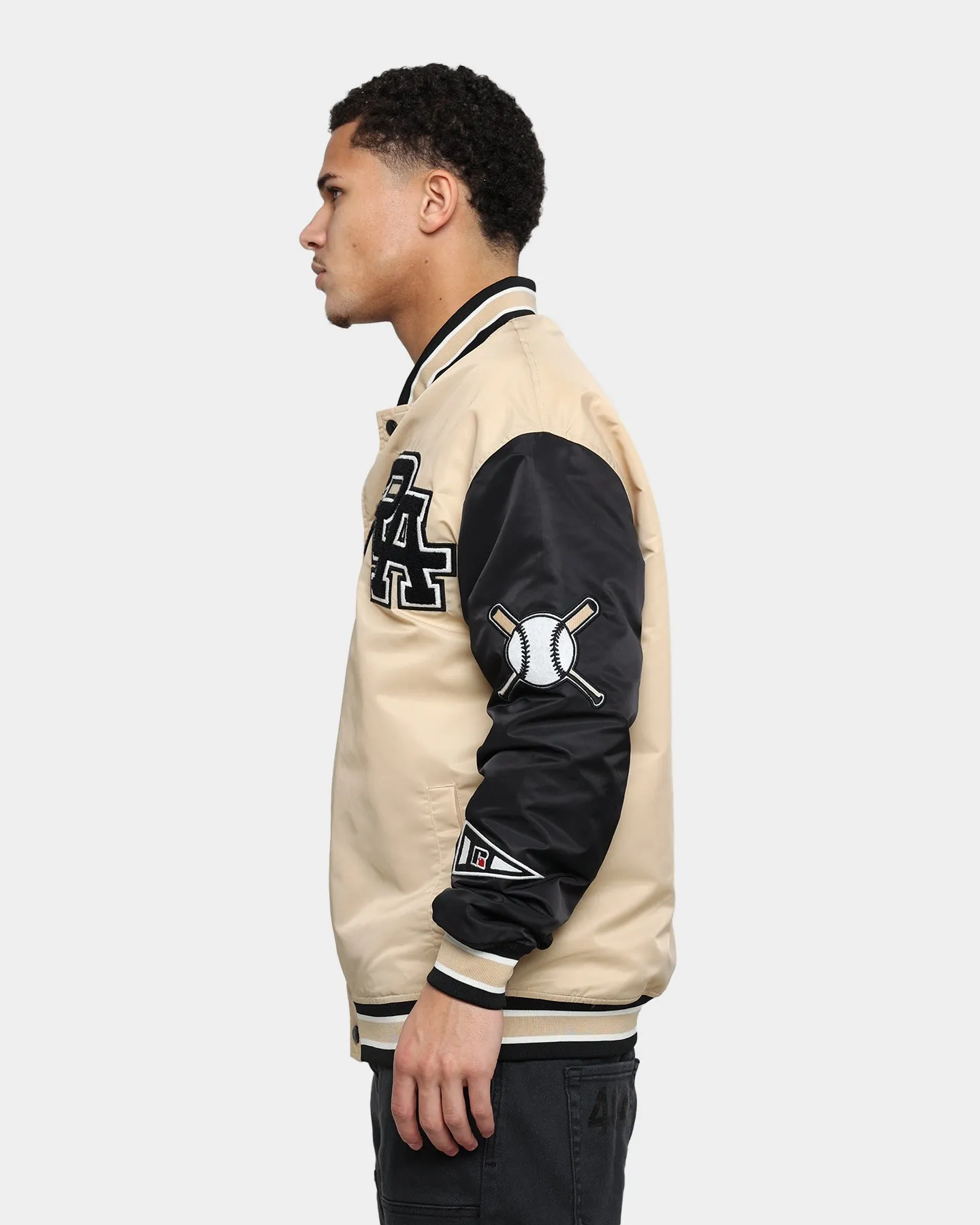 Russell Athletic Satin Varsity Badge Jacket Stone