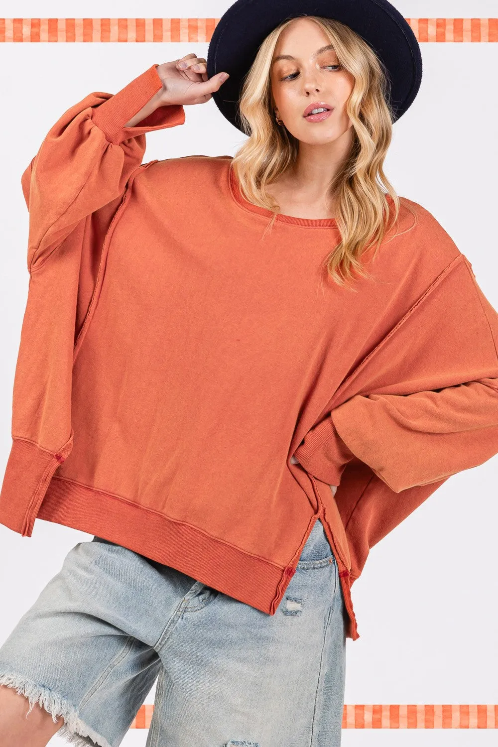 SAGE   FIG Mineral Wash Side Slit Oversized Sweatshirt