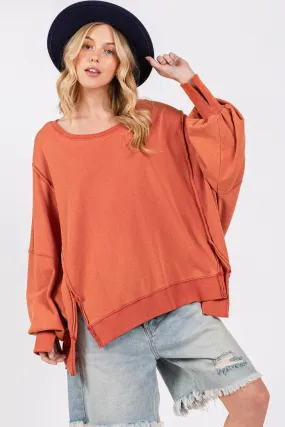 SAGE   FIG Mineral Wash Side Slit Oversized Sweatshirt