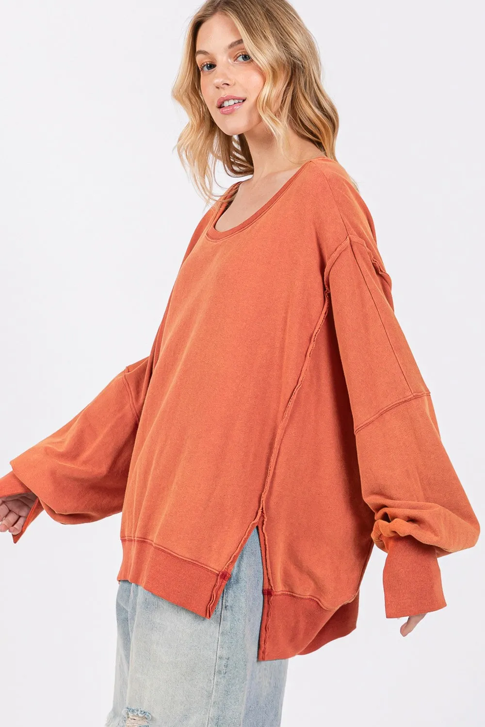 SAGE   FIG Mineral Wash Side Slit Oversized Sweatshirt