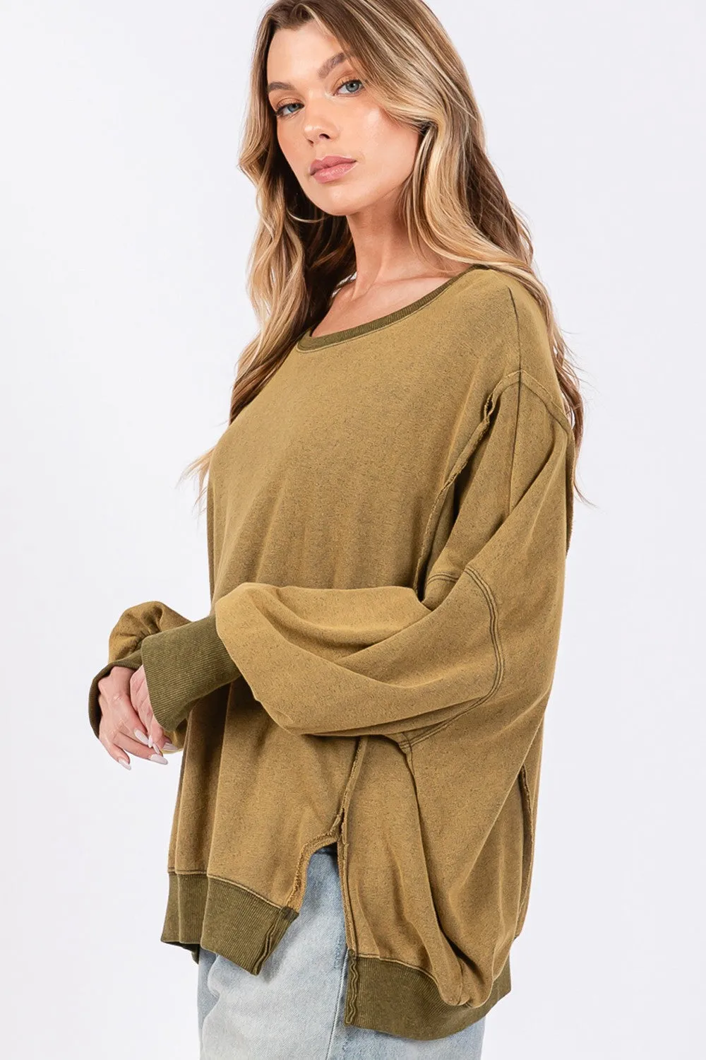 SAGE   FIG Mineral Wash Side Slit Oversized Sweatshirt