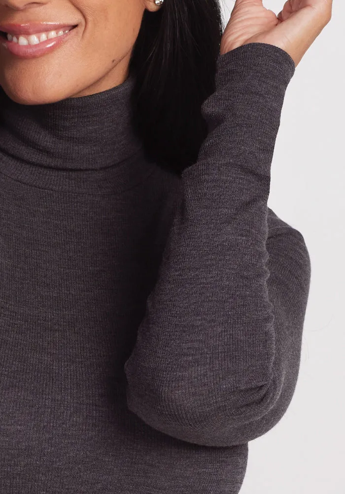 Sage Ribbed Turtleneck - Pebble Grey Melange