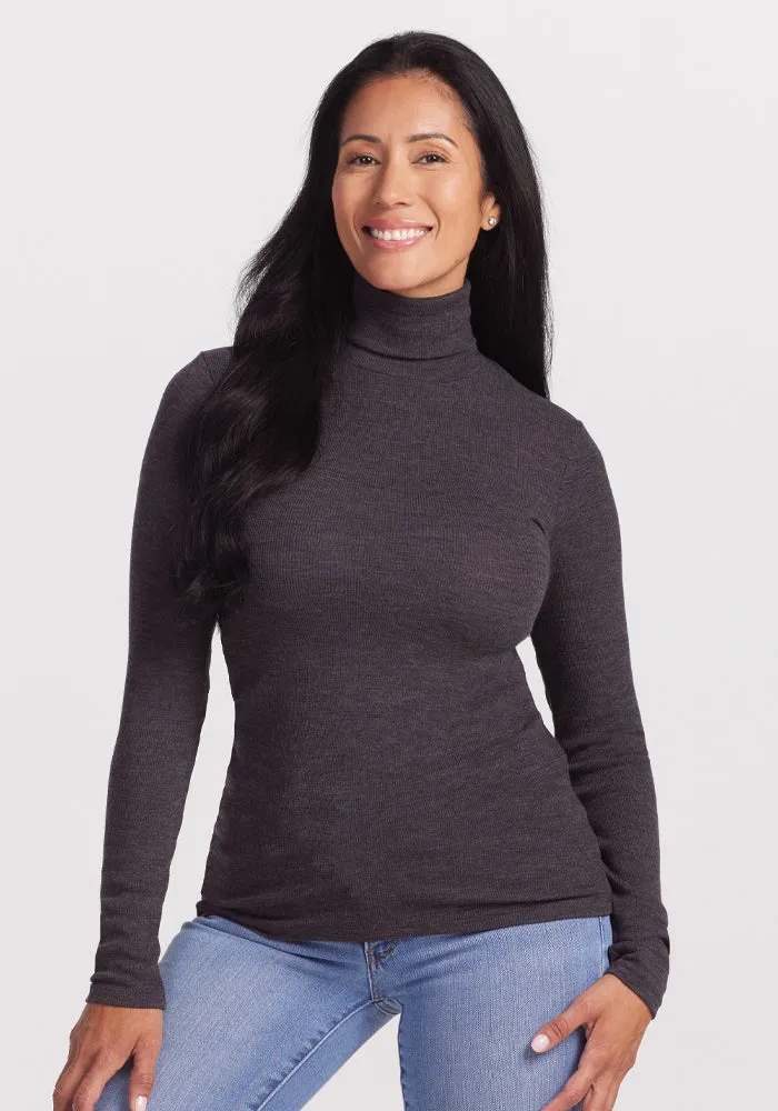 Sage Ribbed Turtleneck - Pebble Grey Melange