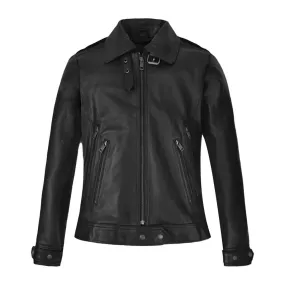 Scott Black Belted Leather Bomber Jacket