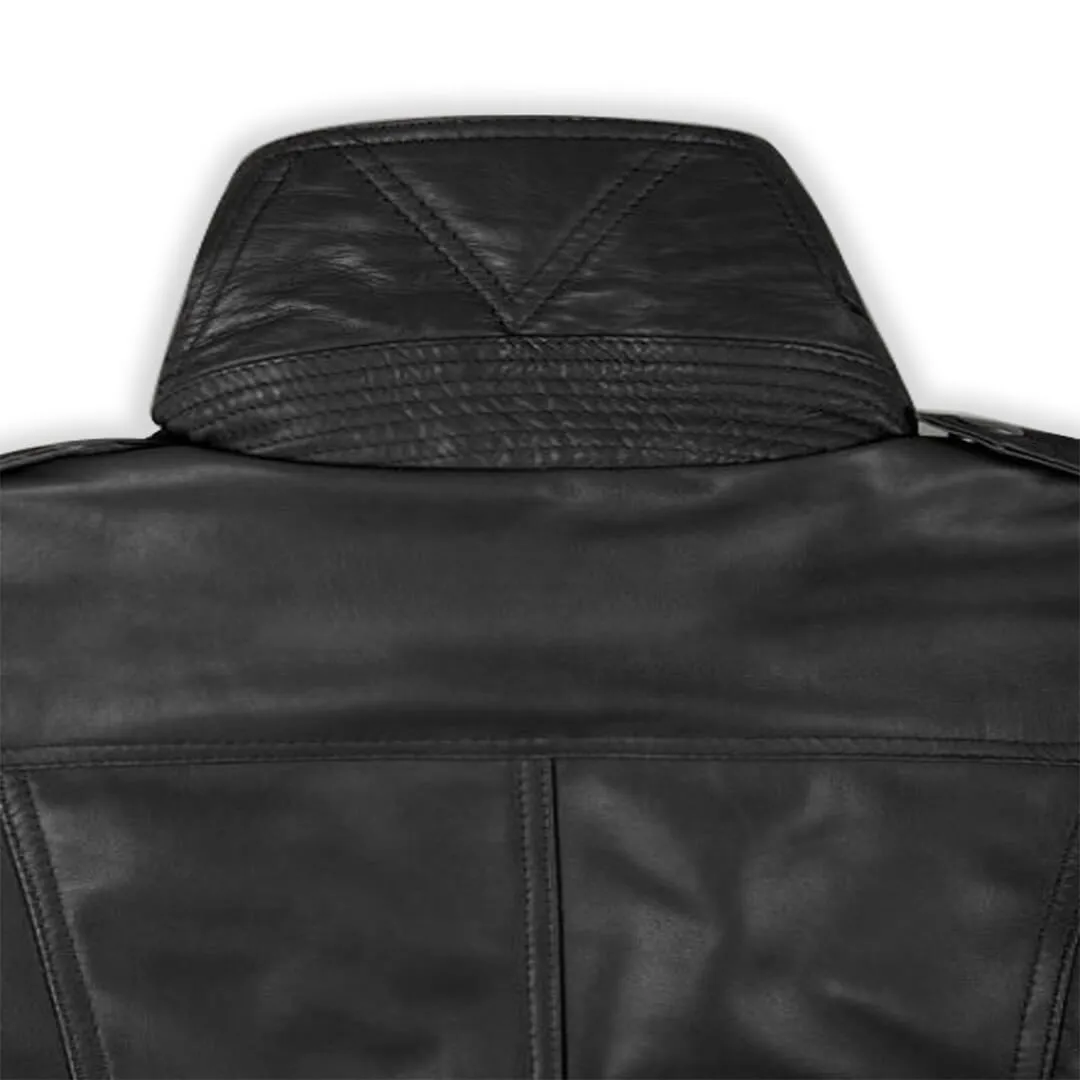 Scott Black Belted Leather Bomber Jacket