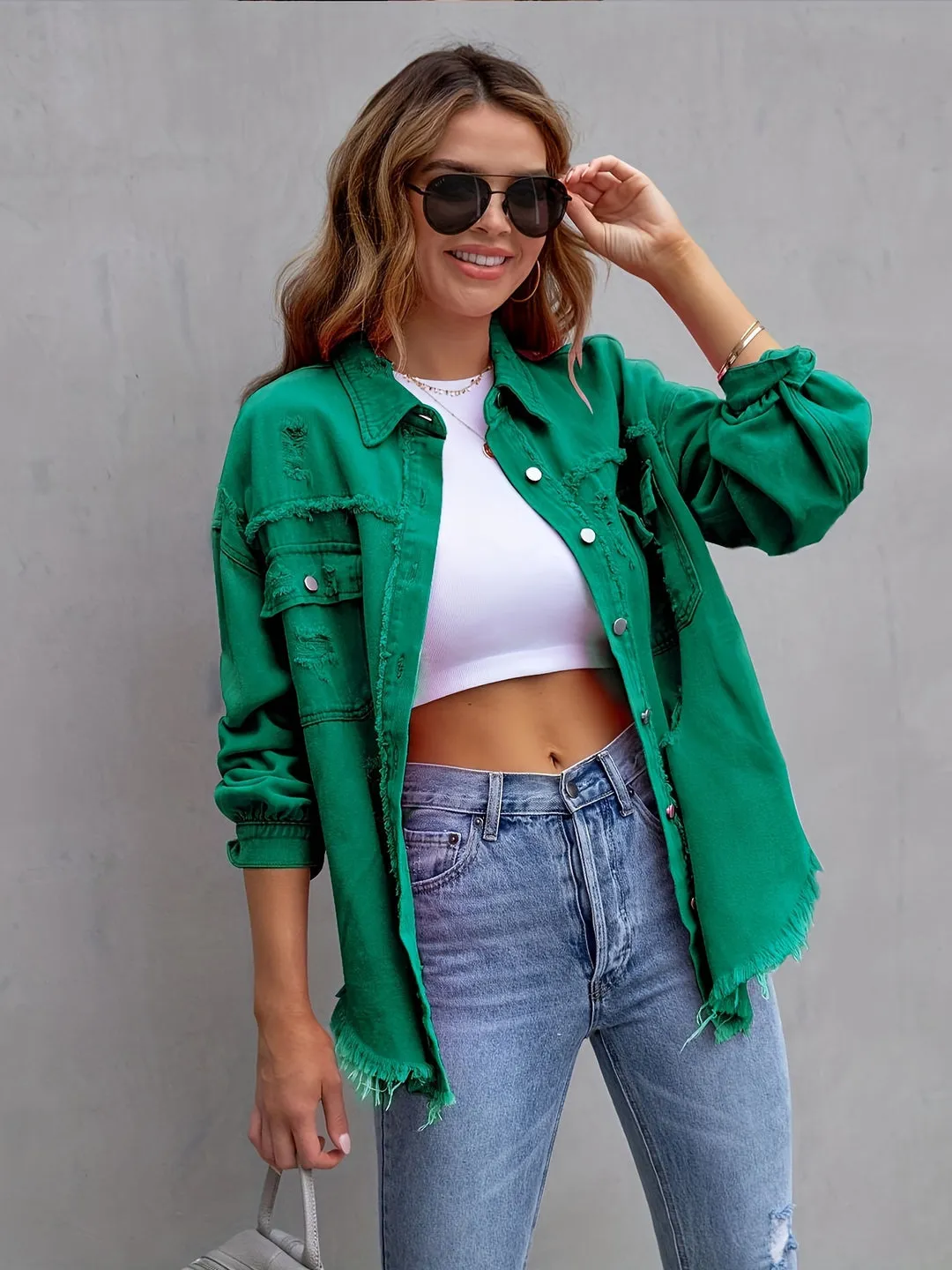 Skye - Ripped oversized denim jacket