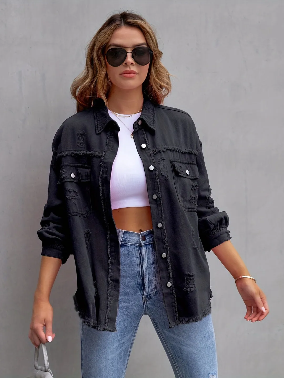 Skye - Ripped oversized denim jacket