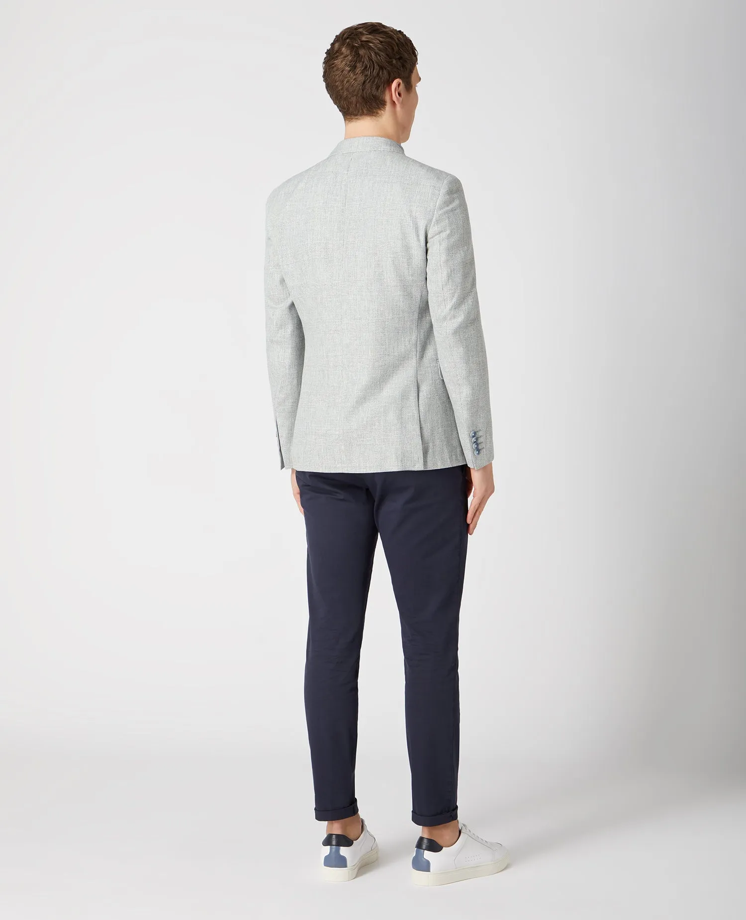 Slim Fit Checked Linen-Blend Jacket