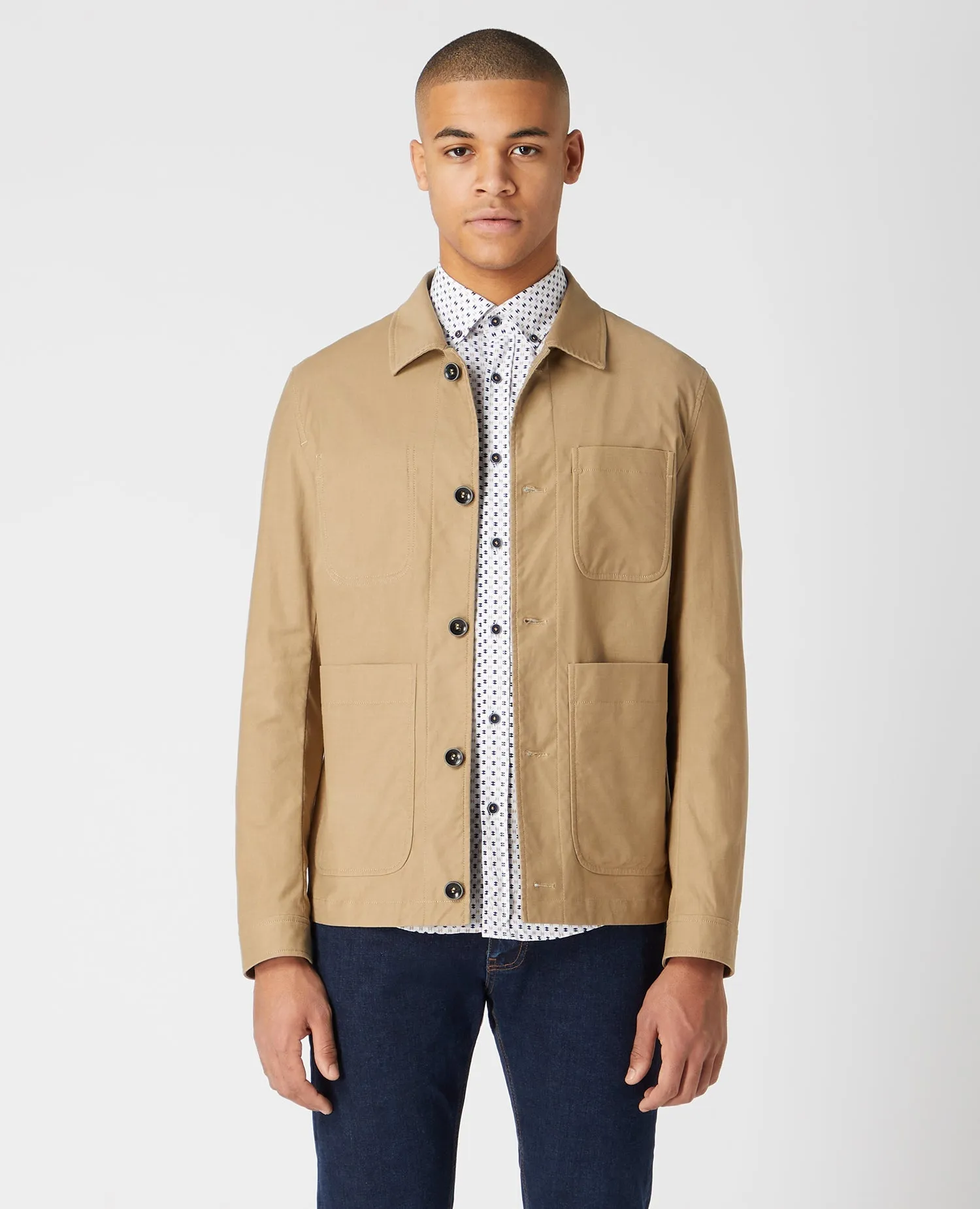 Slim Fit Cotton-Rich Stretch Overshirt Jacket