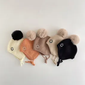 Smiley Face Pompom Baby Hat