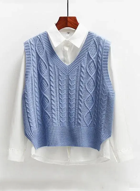 Solid Short Trendy Korean Knitted Vest