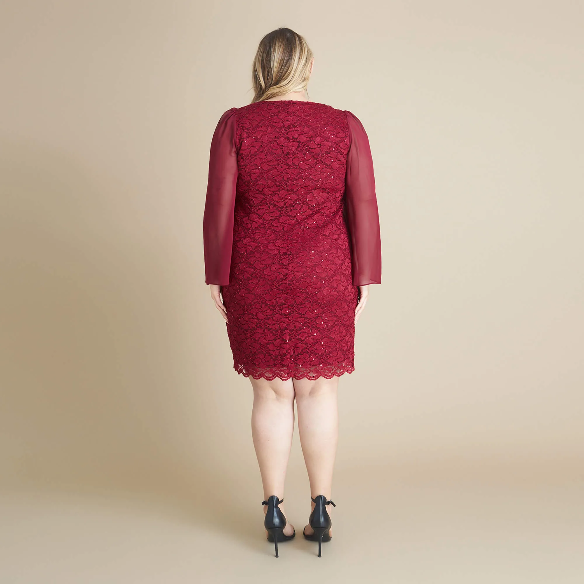 Stevie Scarlet Red Sequin Lace Dress