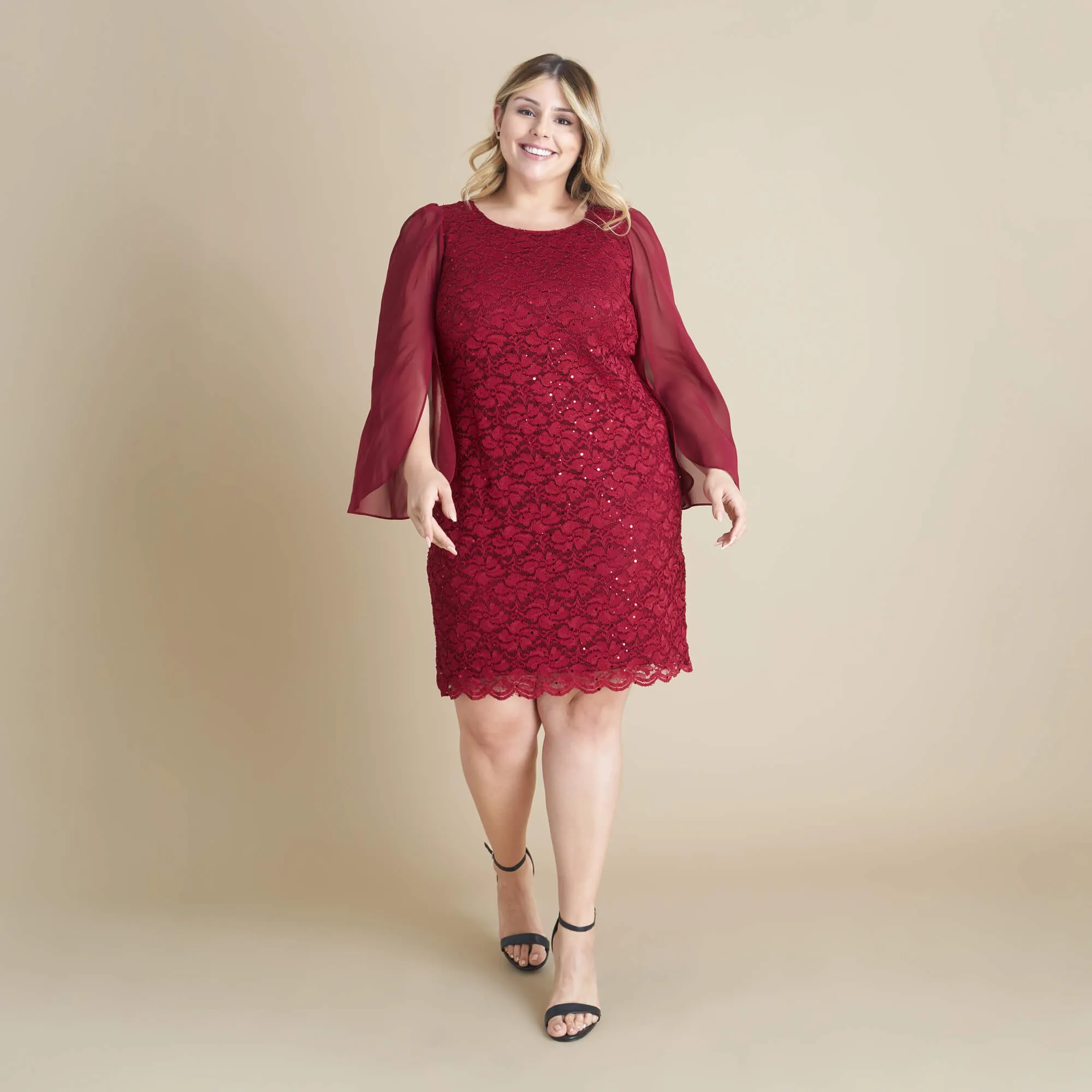 Stevie Scarlet Red Sequin Lace Dress