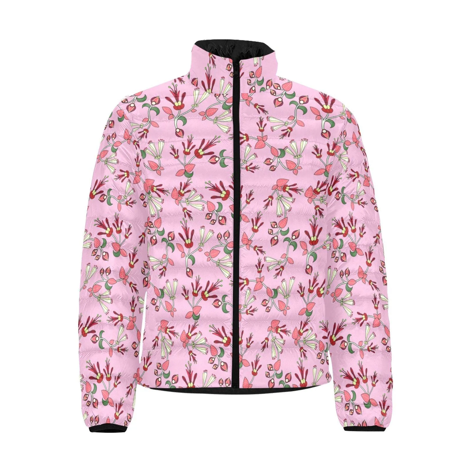 Strawberry Floral Men's Stand Collar Padded Jacket