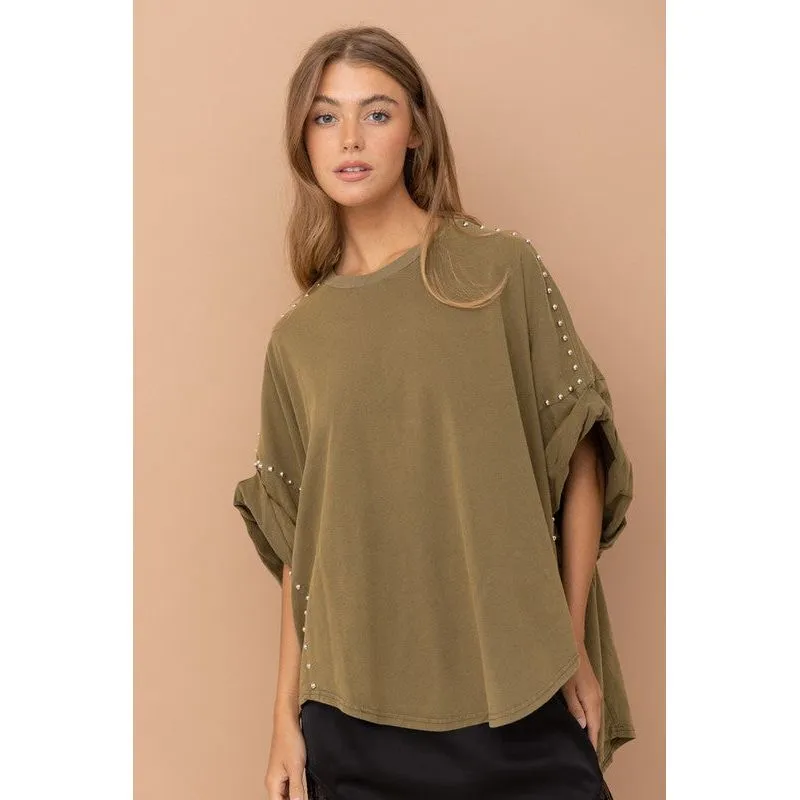 Studded Oversized High Low T Shirt