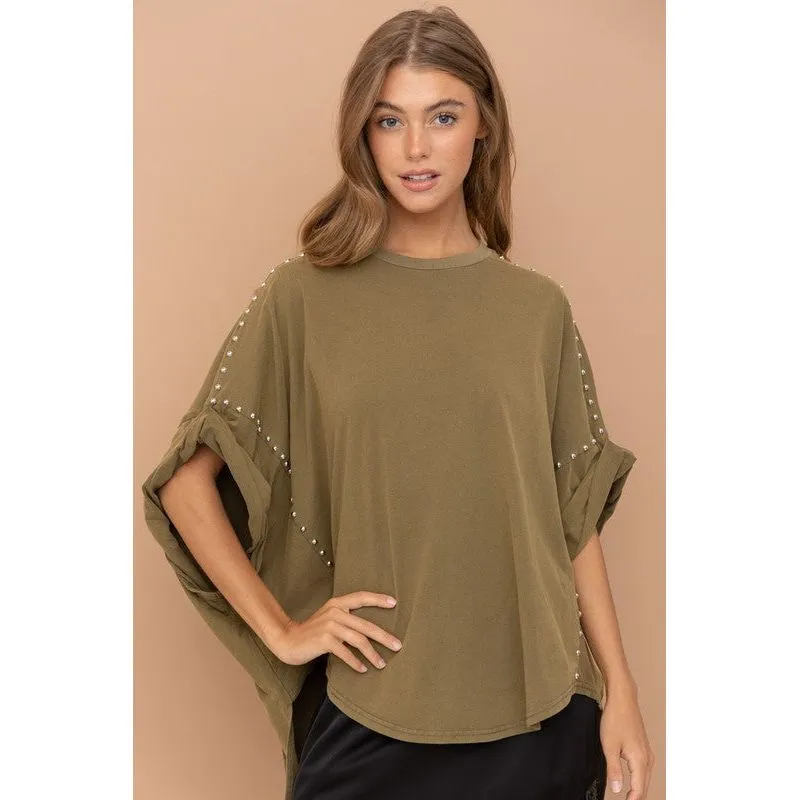 Studded Oversized High Low T Shirt