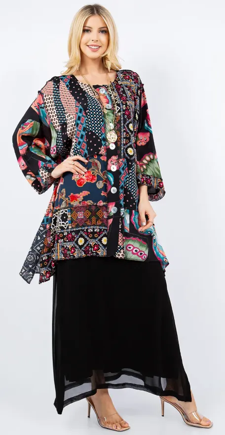 Sunheart Boho Chic Gypsy Gal Tunic Top Jacket Hippie Chic Resort Wear Sml-2X