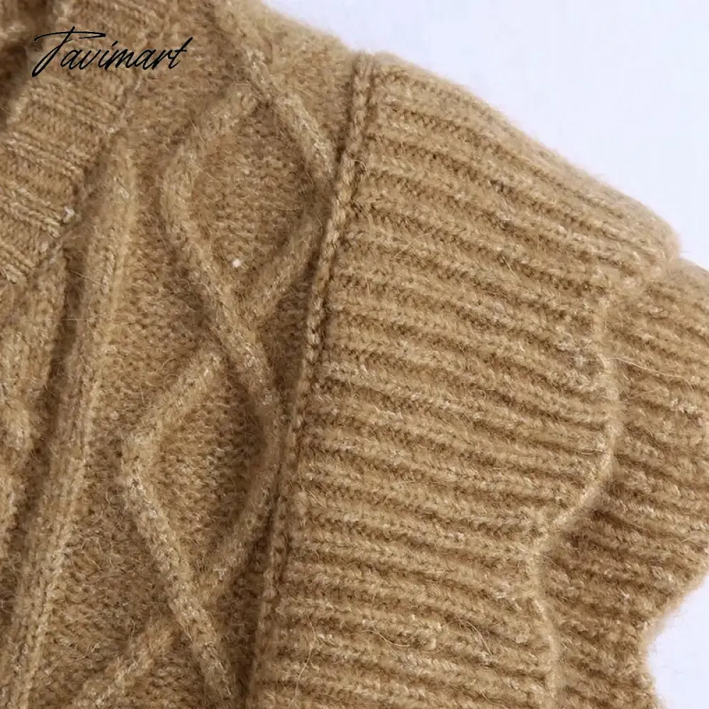 Tavimart Women Elegant Twist Ruffle Trims Armhole Cable Knitted Sweater Vest Vintage Chaleco Mujer Female Waistcoat Chic Top