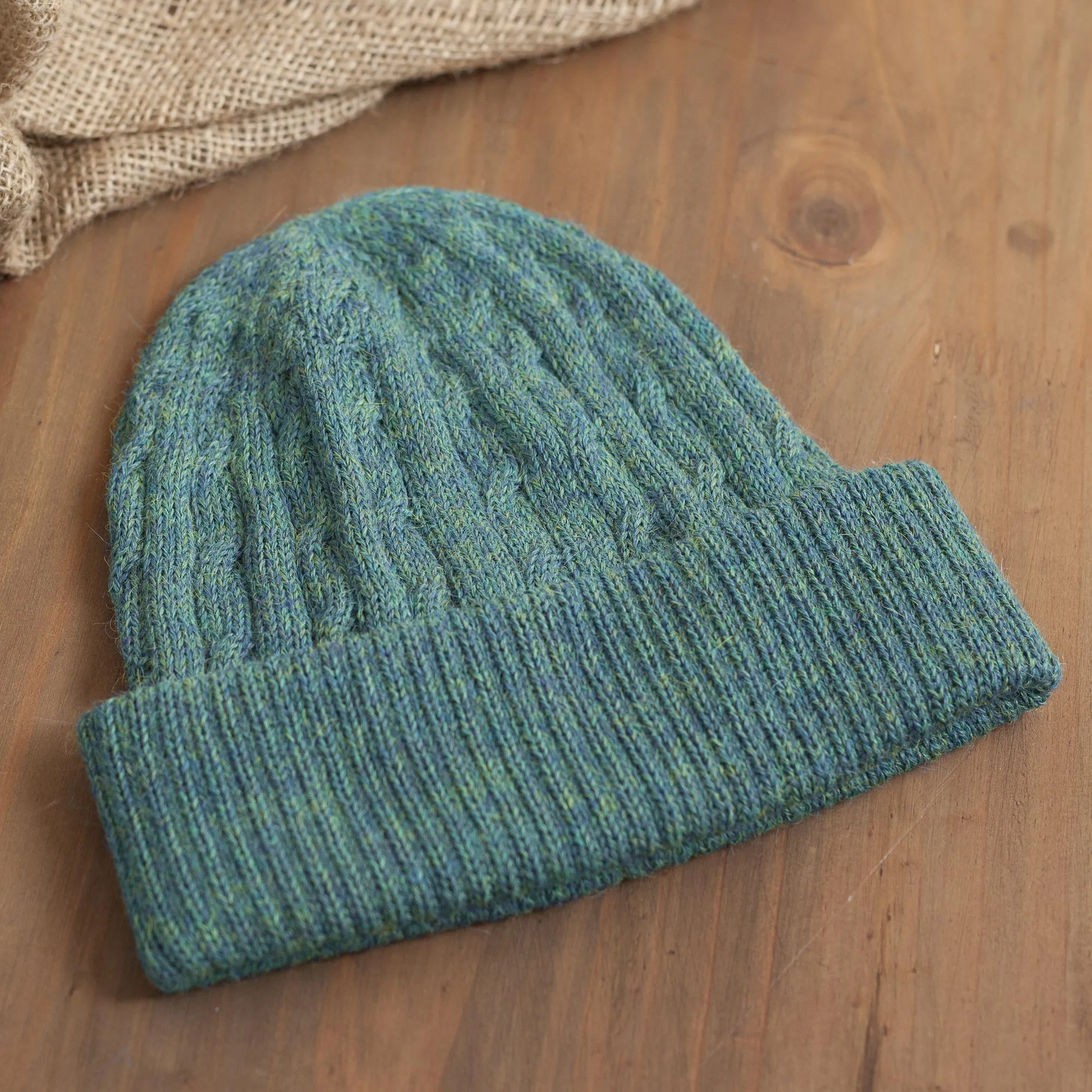 Teal 100% Alpaca Cable Pattern Soft Knit Hat From Peru - Comfy in Teal | NOVICA