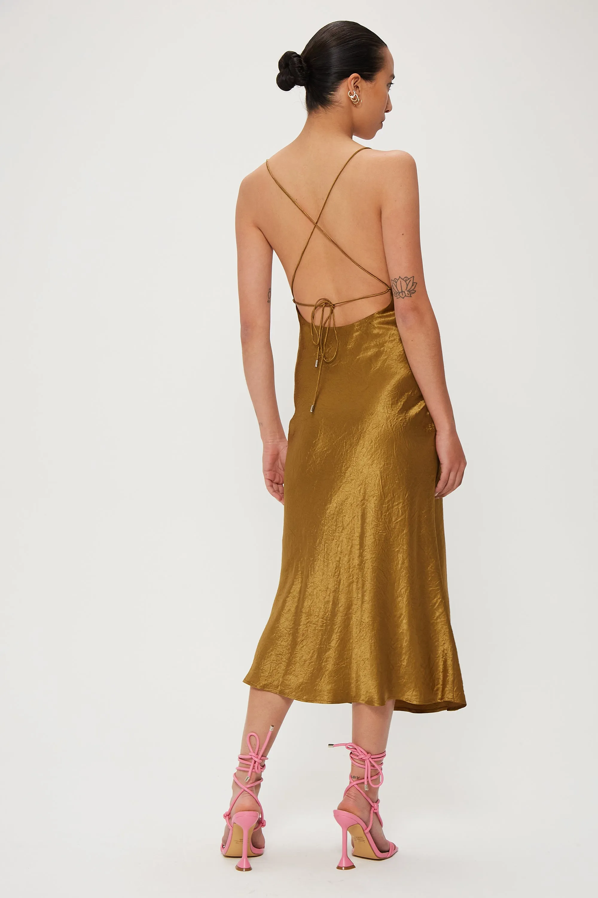 Third Form Crush Bias Cowl Dress - Bronze