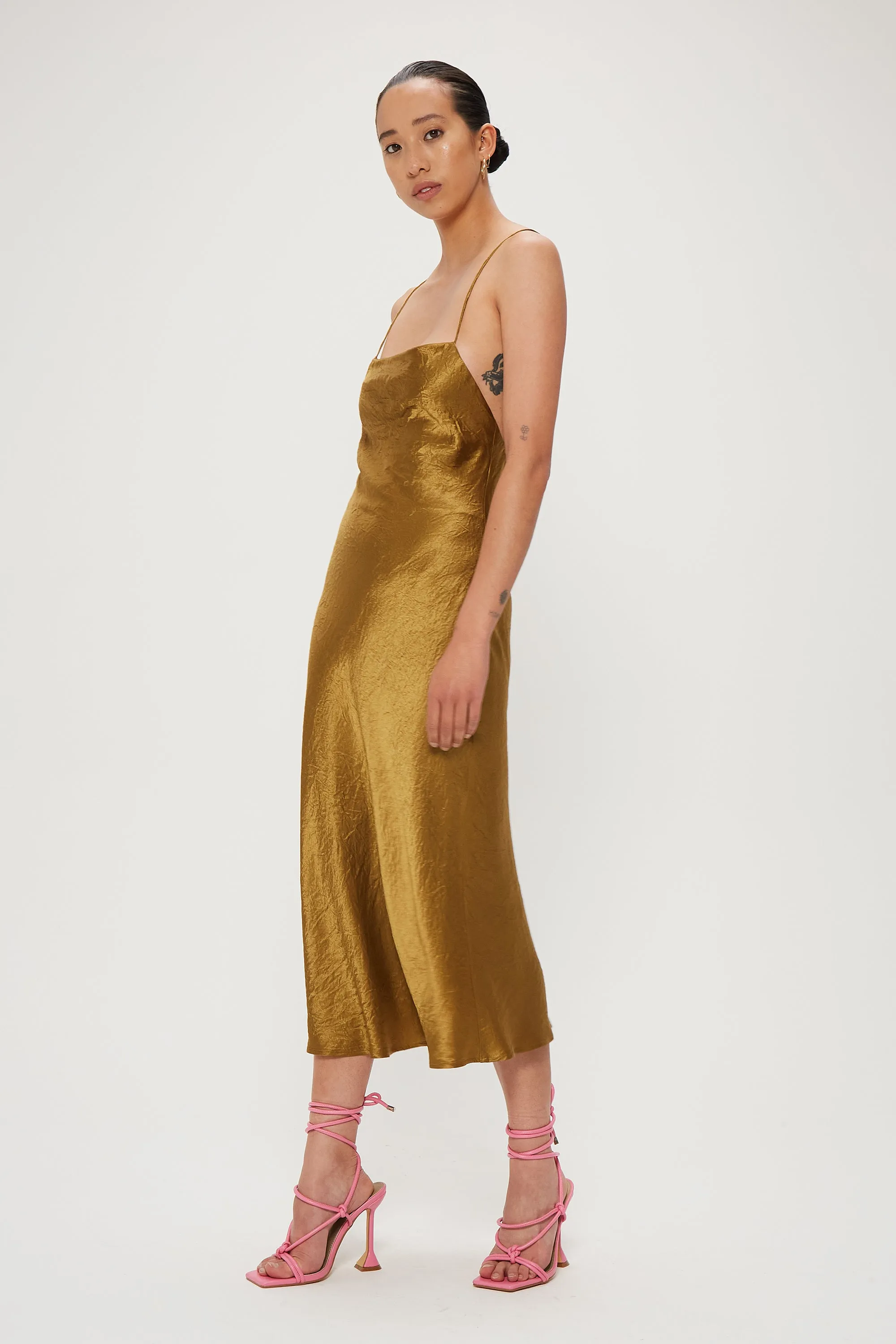 Third Form Crush Bias Cowl Dress - Bronze