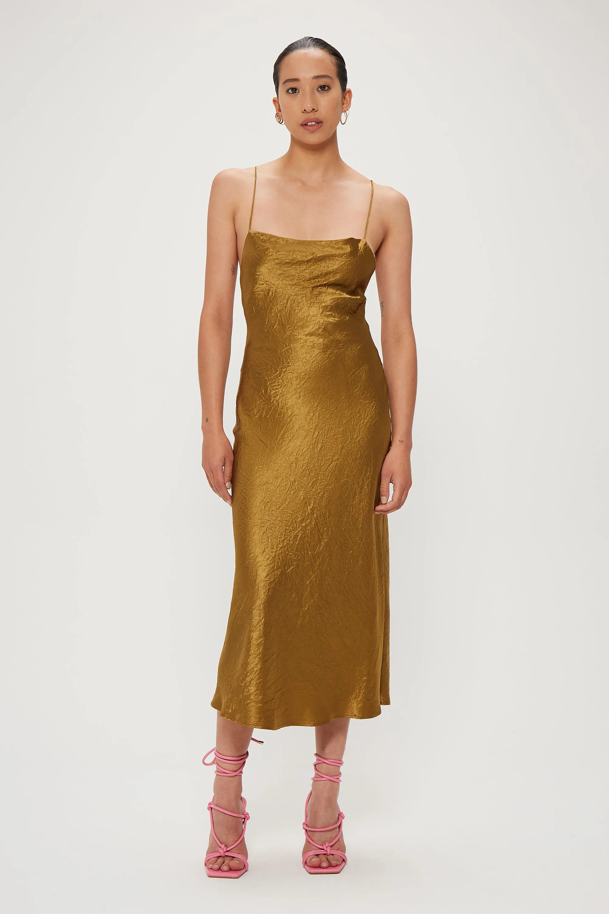 Third Form Crush Bias Cowl Dress - Bronze