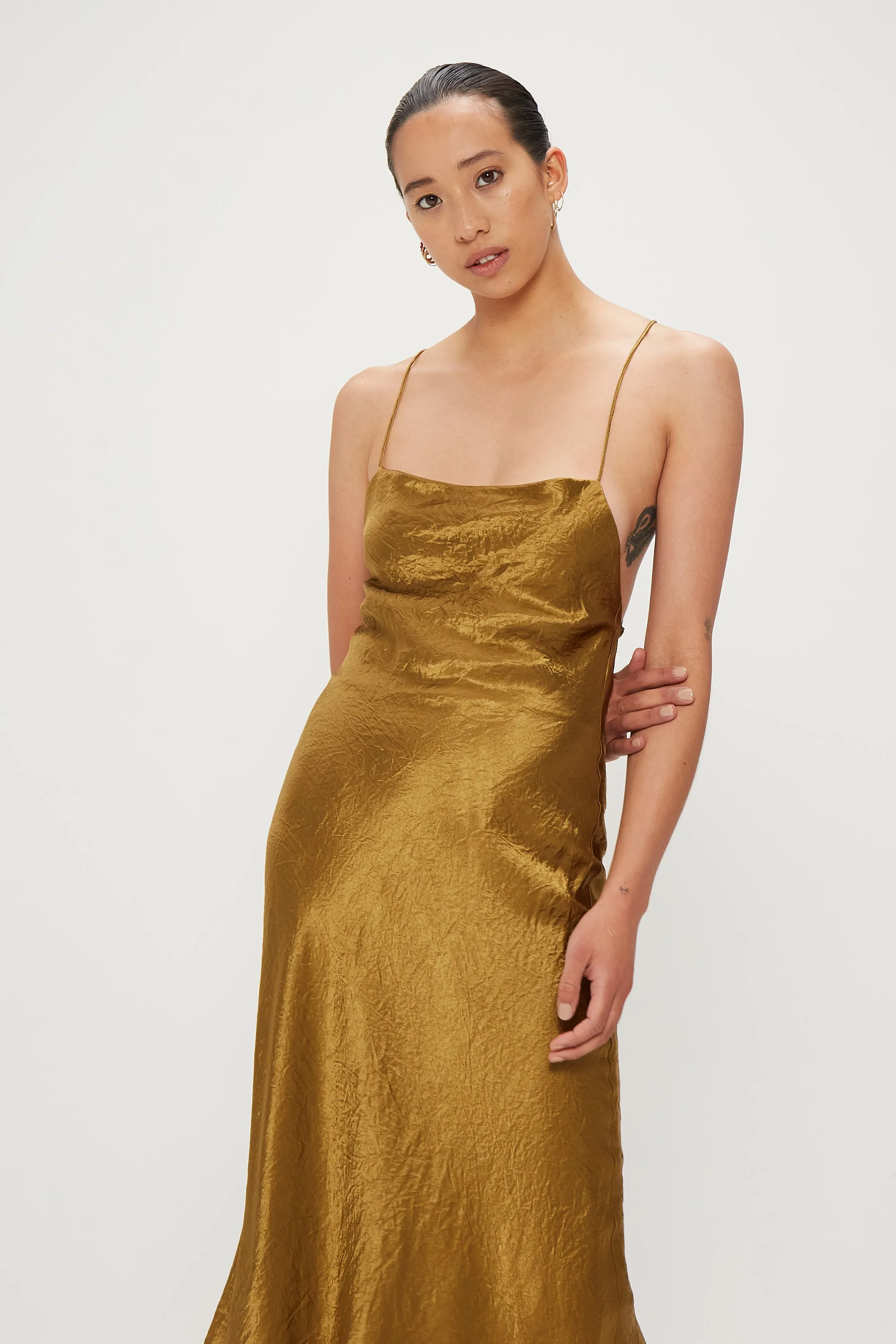 Third Form Crush Bias Cowl Dress - Bronze