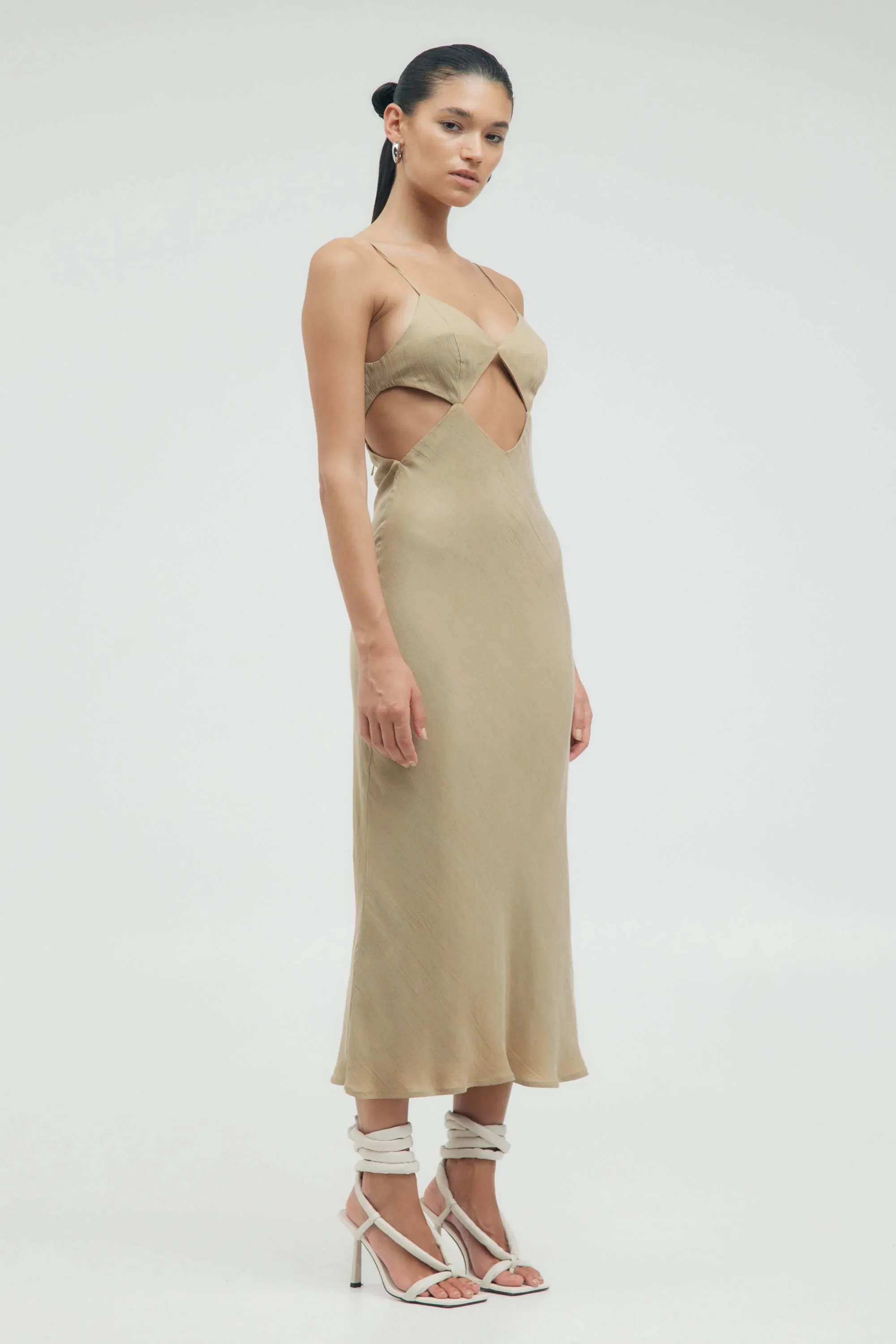 Third Form Pressed Petals Diamond Cut Out Dress - Almond