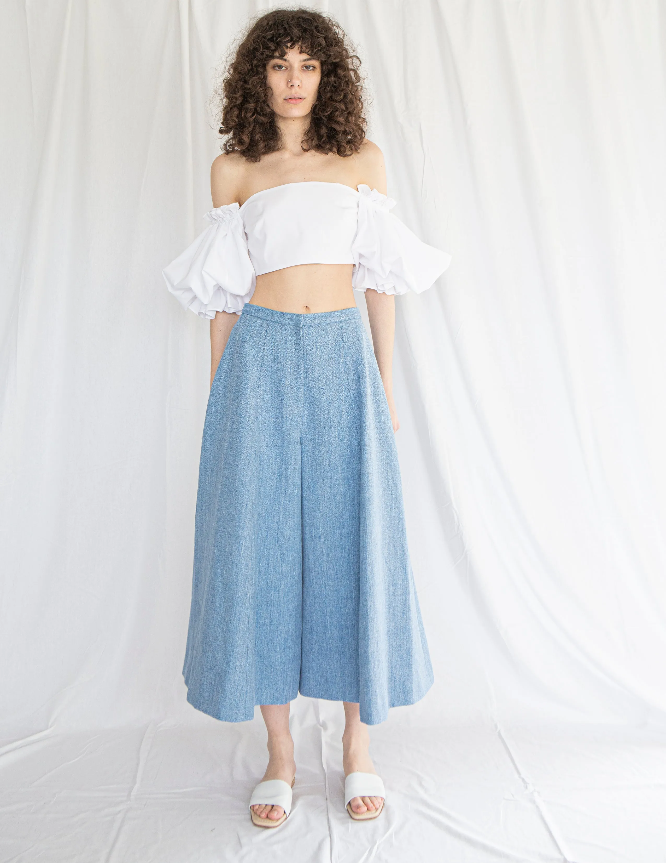 Trapeze Wide Leg Culottes in Denim