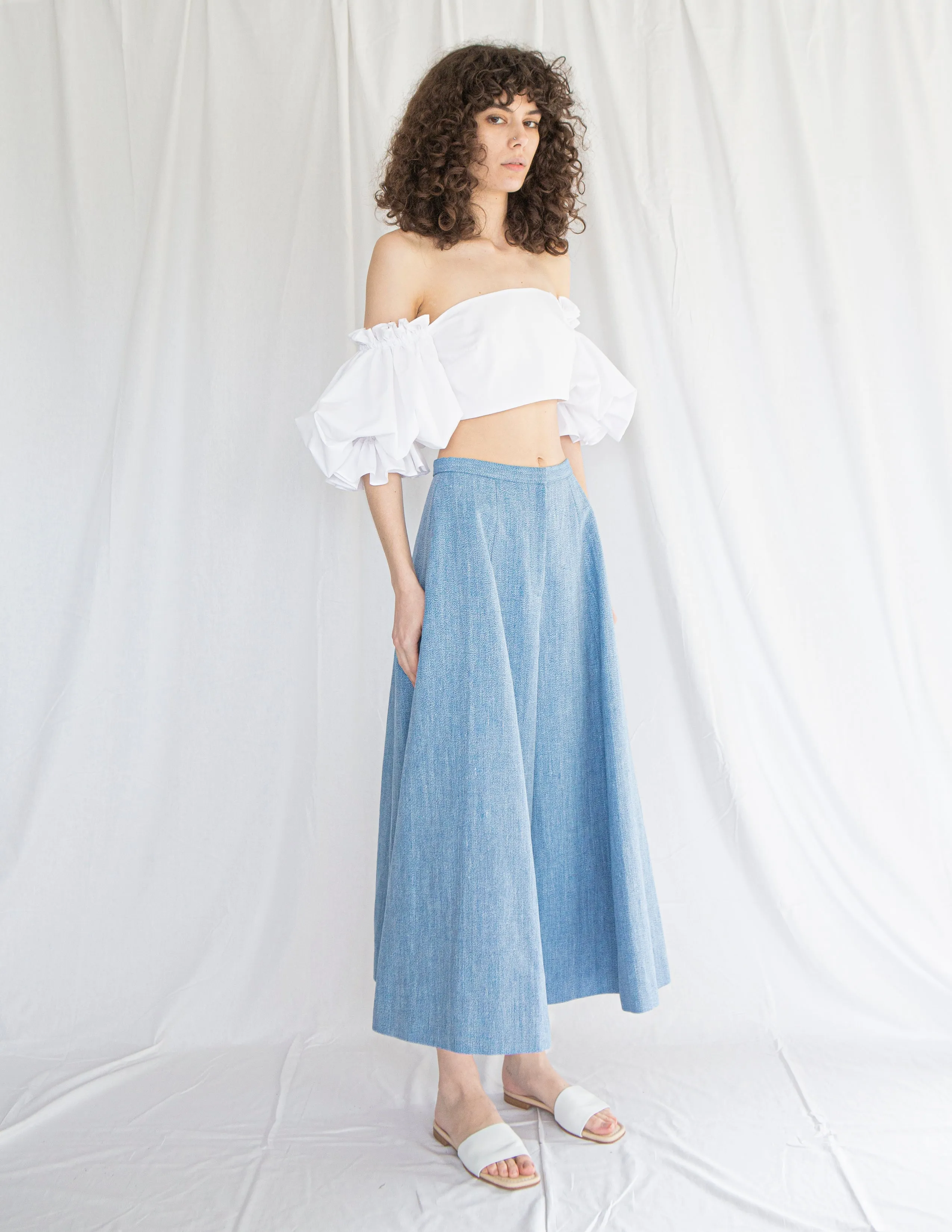 Trapeze Wide Leg Culottes in Denim