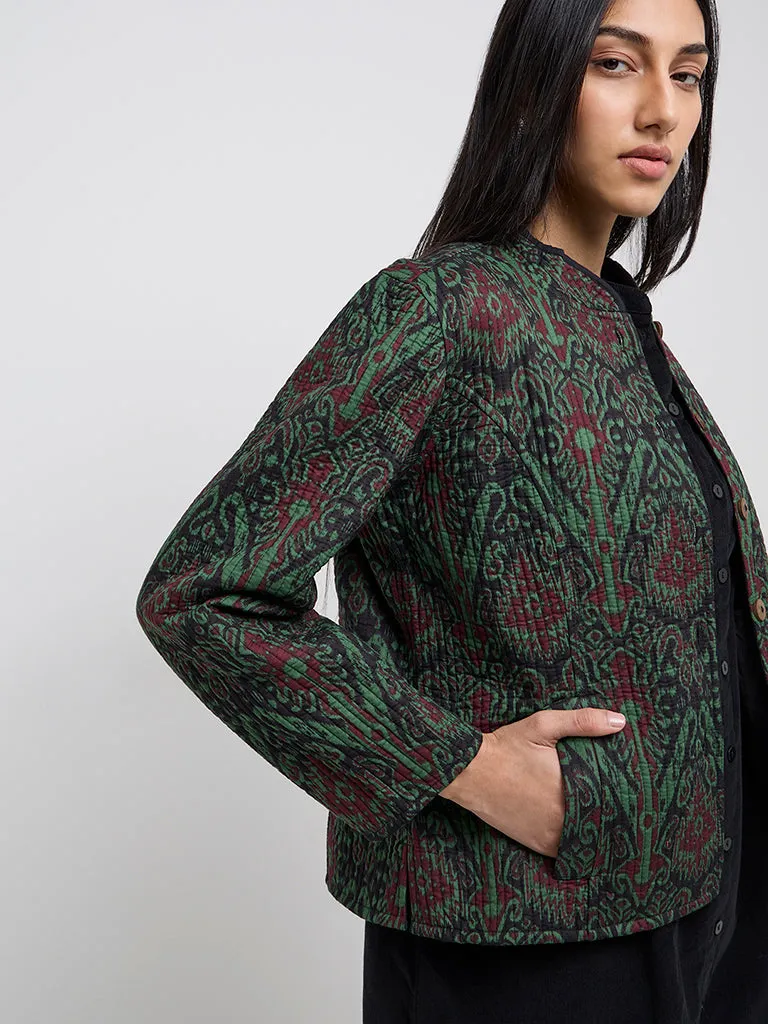 Utsa Green Ikat Design Cotton Quilted Jacket