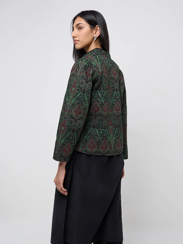 Utsa Green Ikat Design Cotton Quilted Jacket