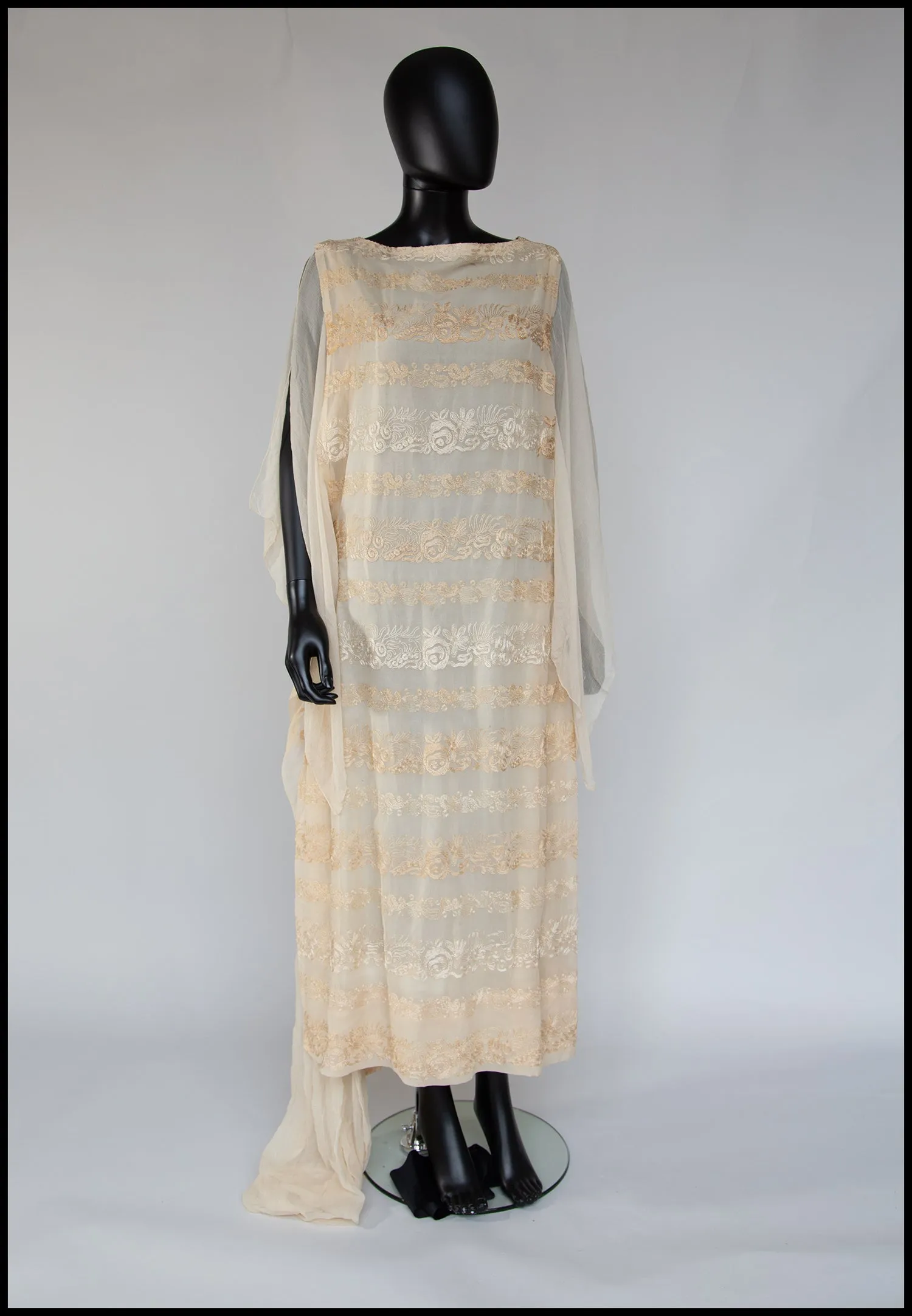 Vintage 1920s Cream Silk Chiffon Embroidered Dress