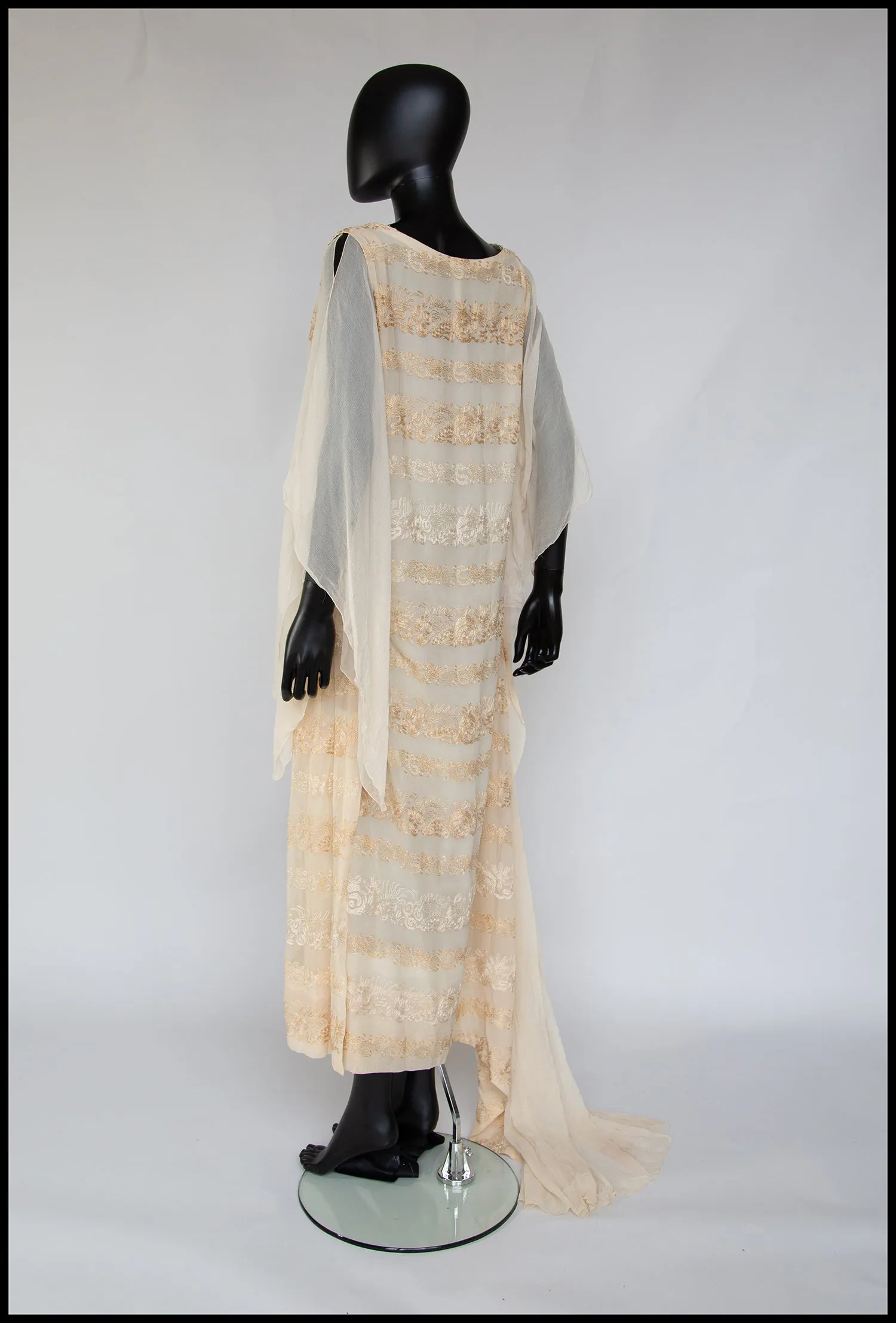 Vintage 1920s Cream Silk Chiffon Embroidered Dress